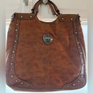 XOXO Brown Faux Leather Shoulder Handbag